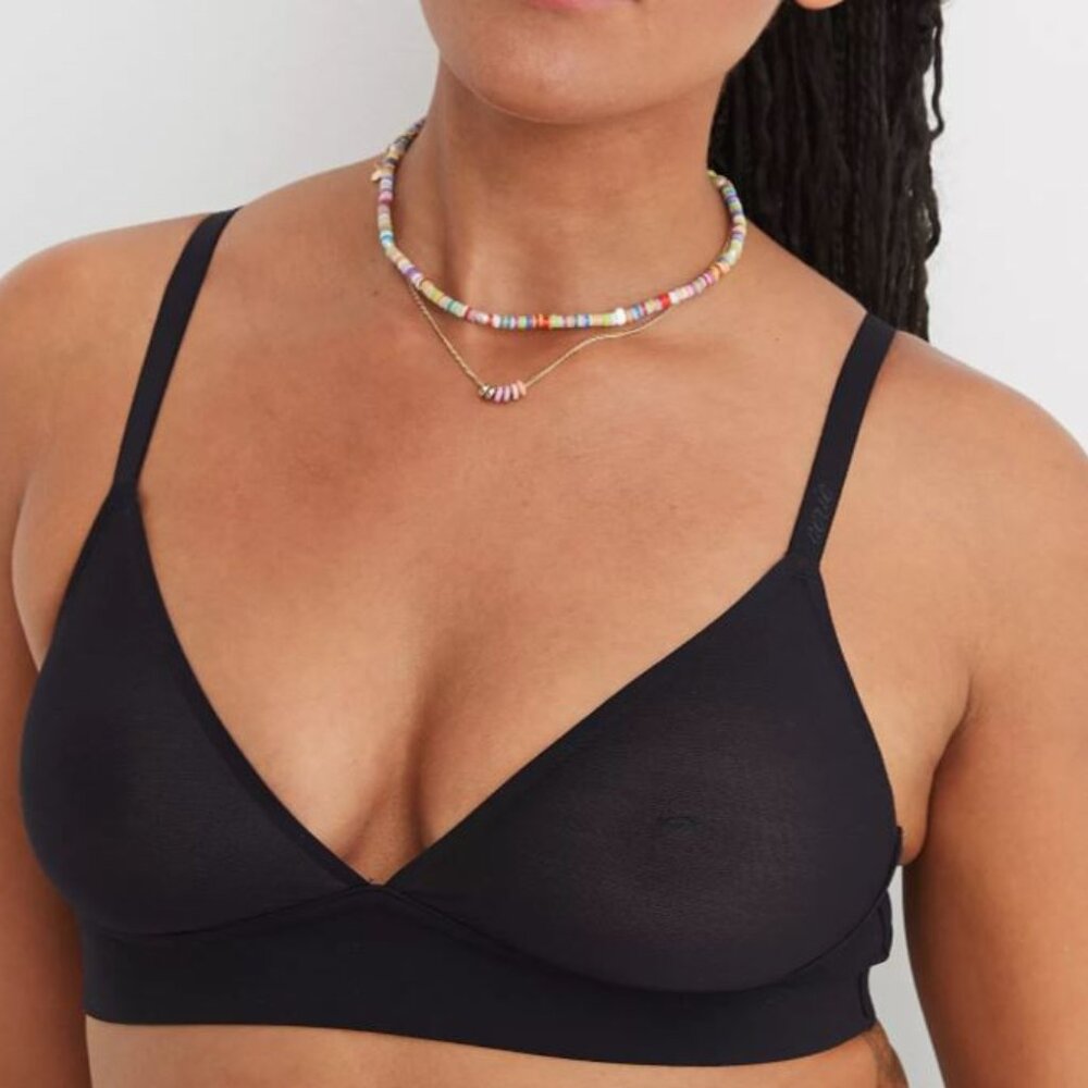 Aerie Black SMOOTHEZ Mesh Bralette Size S